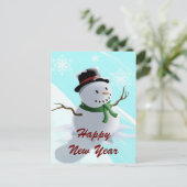 Happy New Year Snowman en Snowflakes Feestdagenkaart (Staand voorkant)