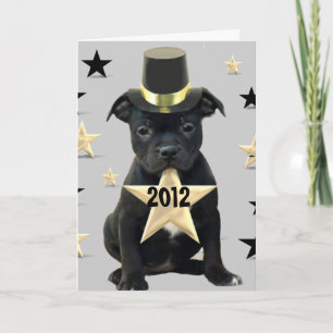 Happy New Year Staffordshire Bull Terrier Card Feestdagen Kaart