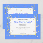 Happy New Year Stars Blue Kaart (Voorkant / Achterkant)