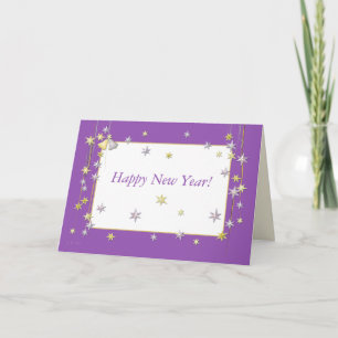 Happy New Year Stars Paars Feestdagen Kaart