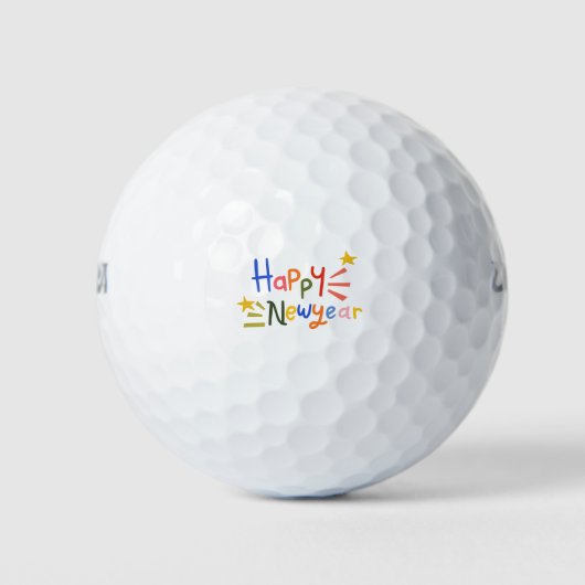 Happy New Year sticker typografie, feestelijk Golfballen (Voorkant)