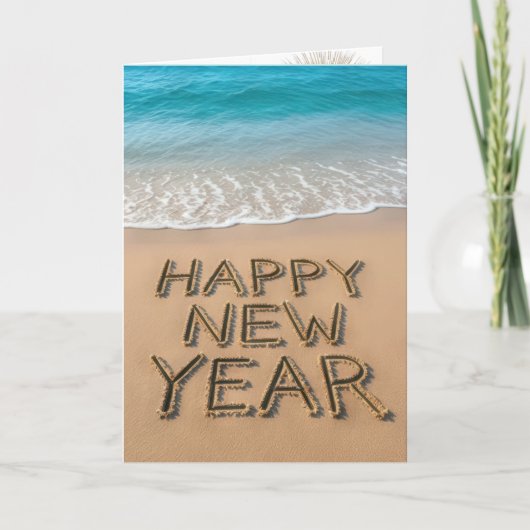 Happy New Year Text On a Tropical Beach Kaart (Voorkant)