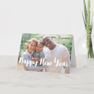 Happy New Year trendy white font foto Feestdagen Kaart