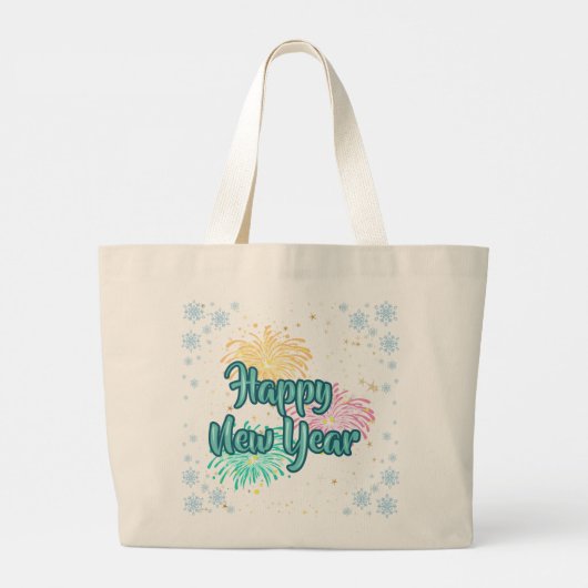 Happy New Year Typography Celebration Grote Tote Bag (Achterkant)