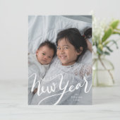 Happy New Year Typography Script Photo Feestdagenkaart (Staand voorkant)