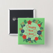 HAPPY NEW YEAR VIERKANTE BUTTON 5,1 CM (Voorkant /achterkant)