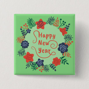 HAPPY NEW YEAR VIERKANTE BUTTON 5,1 CM