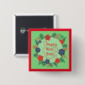 HAPPY NEW YEAR VIERKANTE BUTTON 5,1 CM (Voorkant /achterkant)