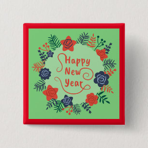 HAPPY NEW YEAR VIERKANTE BUTTON 5,1 CM