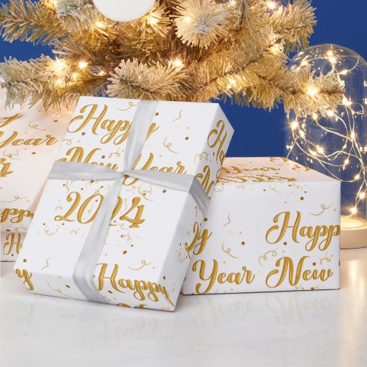 Happy New Year White Wrapping Paper Cadeaupapier (Feestdagen)
