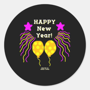 Happy New Year wil Round Sticker