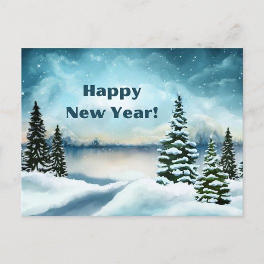 Happy New Year Winter Snow Forest Scene Feestdagenkaart (Voorkant)