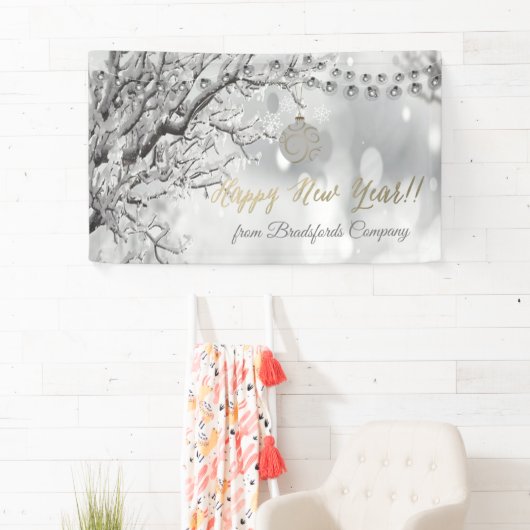Happy New Year, Winter Wonderland, kerstbal Spandoek (Insitu)