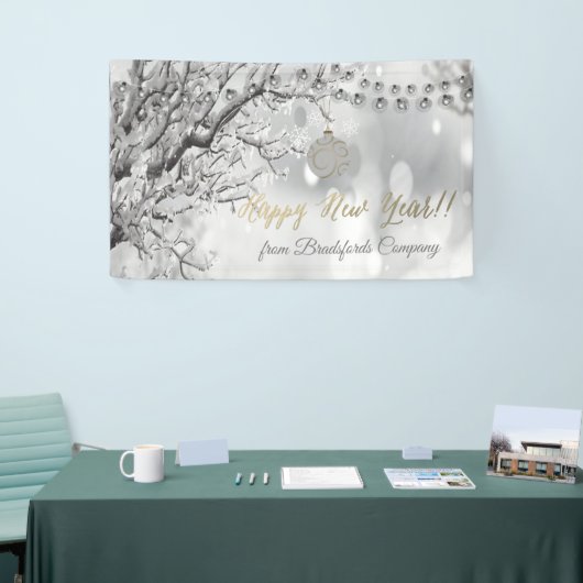 Happy New Year, Winter Wonderland, kerstbal Spandoek (Beurs)