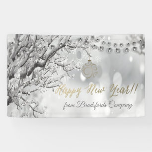 Happy New Year, Winter Wonderland, kerstbal Spandoek
