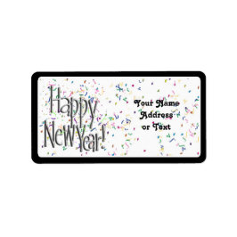Happy New Year - Zilvertekst met Confetti Etiket