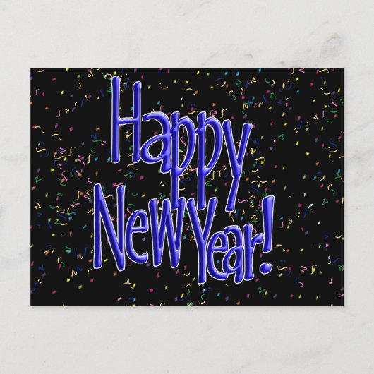 Happy New Years Blue-tekst Feestdagenkaart (Voorkant)