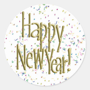 Happy New Years Gold-tekst Ronde Sticker