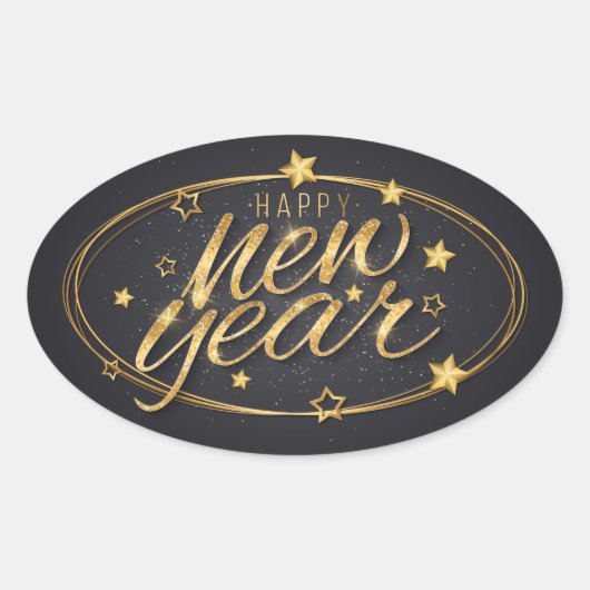Happy New Years Oval Sticker (Voorkant)