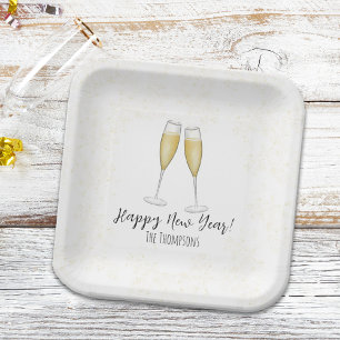 Happy New Years Party Champagne Waterverf Gold Papieren Bordje