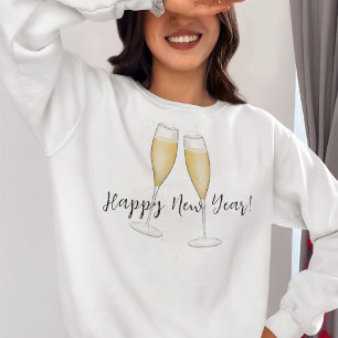 Happy New Years Party Champagne Waterverf Gold Trui