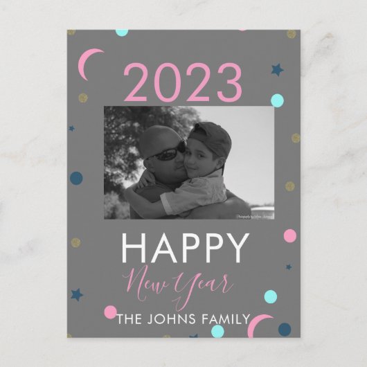 Happy New Years Pastel Confetti Foto Briefkaart (Voorkant)