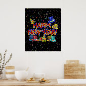 Happy New Years Tekst met partijPetten & Confetti Poster (Keuken)