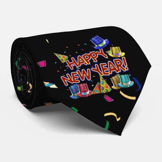 Happy New Years Tekst met partijPetten & Confetti Stropdas (Opgerold)