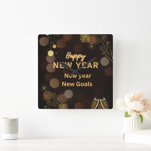 Happy new yearThrow Pillow design.instant download Vierkante Klok (Huis)