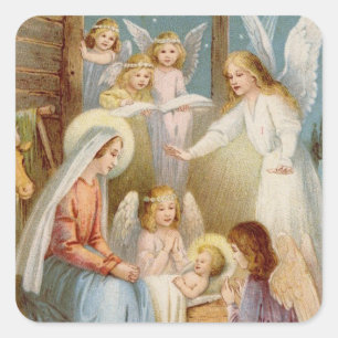 Happy Night op Bethlehem Square Stickers, Glossy Vierkante Sticker