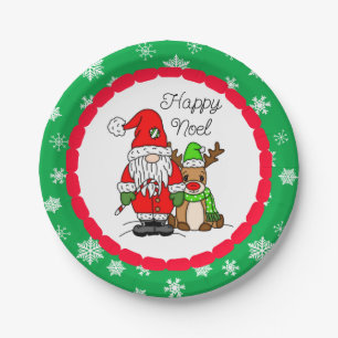 Happy Noel Gnome Santa en Reindeer Kerstmis Papieren Bordje