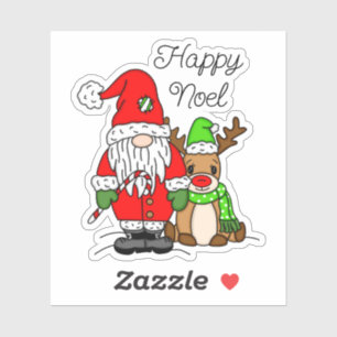 Happy Noel Gnome Santa en Reindeer Kerstmis Sticker