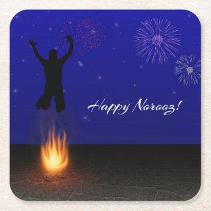 Happy Norooz Chahar-Shanbeh-Suri Vierkante Kartonnen Onderzetter