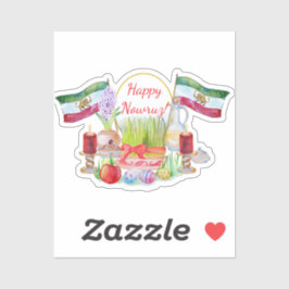 Happy Norooz Haft Sin with Lion and Sun Flags Sticker