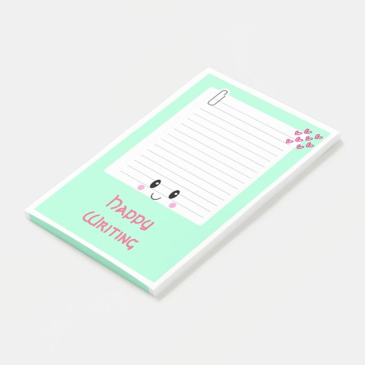 Happy Notes Green: Kawaii Post -It Notes (Schuin)