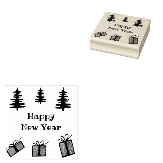 Happy Nouvel An tampon caoutchouc, Nouvel An (Tamponné)