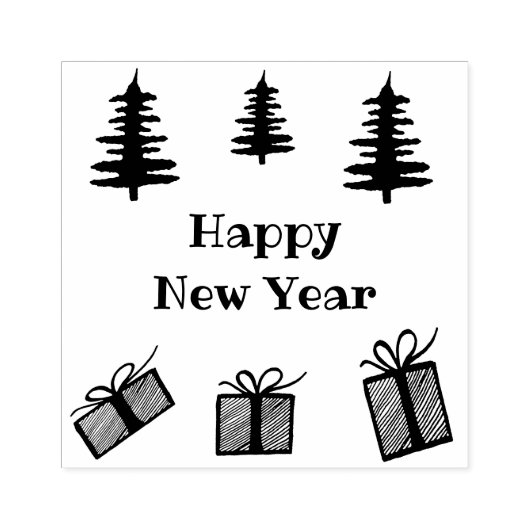 Happy Nouvel An tampon caoutchouc, Nouvel An (Impression)