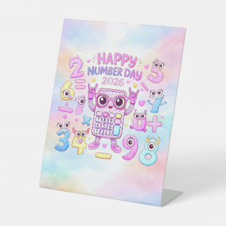 Happy Number Day 2026 Cute Calculator Design Reclamebord Met Voetstuk