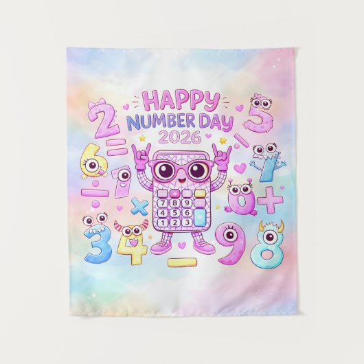 Happy Number Day 2026 Cute Calculator Design Wandkleed (Voorkant)