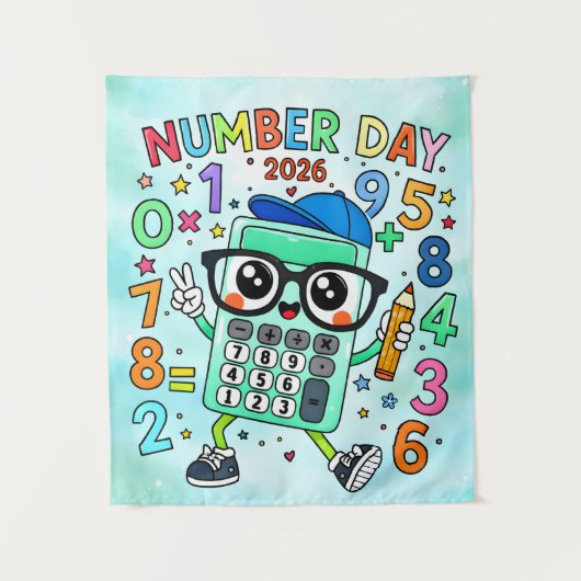 Happy Number Day 2026 Cute Calculator Math Design Wandkleed (Voorkant)