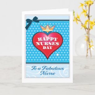 Happy Nurses Day Big Red Heart Crown vrolijk blauw Kaart