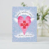 Happy Nurses Day Blauw Roze Hart Gepersonaliseerd Bedankkaart (Staand voorkant)