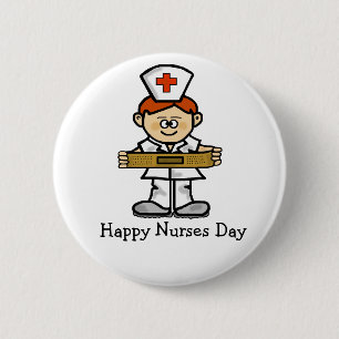 Happy Nurses Day Button Mannelijke zuster met Red