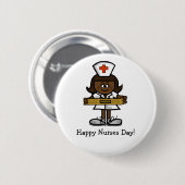 Happy Nurses Day Button - Vrouw bruine zuster (Voorkant /achterkant)