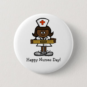 Happy Nurses Day Button - Vrouw bruine zuster