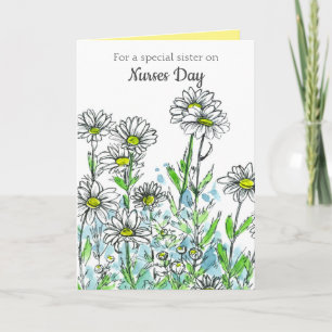 Happy Nurses Day Sister White Daisy Flowers Kaart