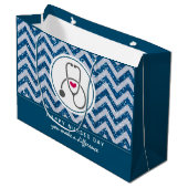 Happy Nurses Day Stethoscope op Blue Chevron Groot Cadeauzakje (Voorkant Gekanteld)