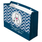 Happy Nurses Day Stethoscope op Blue Chevron Groot Cadeauzakje (Achterkant Gekanteld)