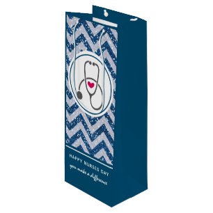 Happy Nurses Day Stethoscope op Blue Chevron Wijn Cadeautas
