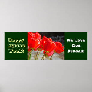 Happy Nurses Week Banner Posters Red Tulips